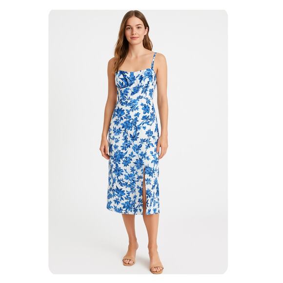 Loft Floral Sweetheart Sleeveless Midi Dress Sz 6P Cottagecore Milkmaid Coastal - Picture 1 of 12